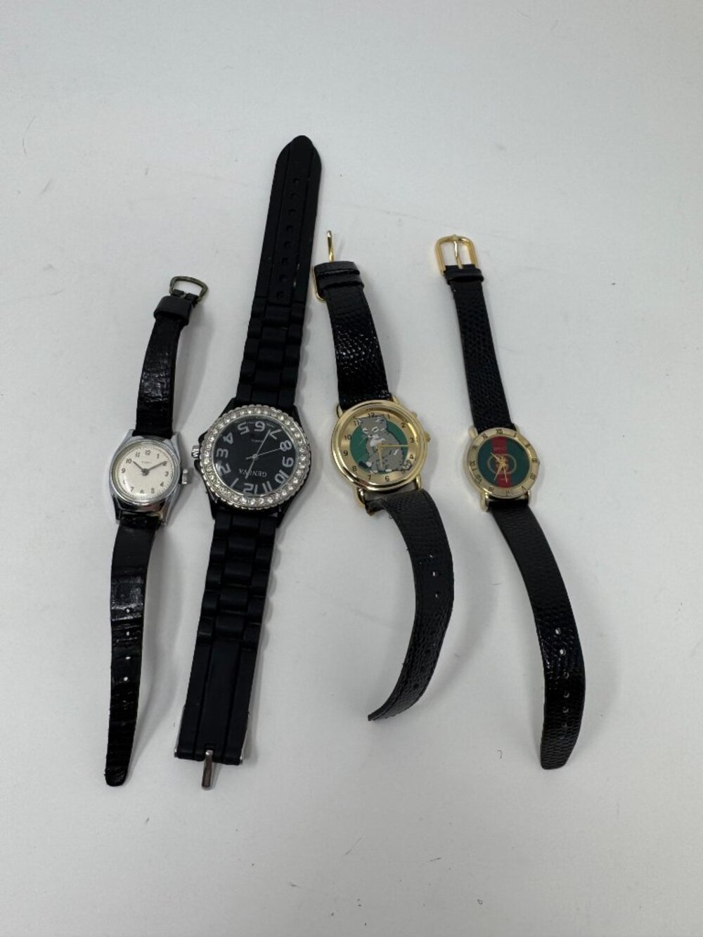 Vintage Watch Lot of 4 Working Timex Geneva Cat Novelty Wristwatches